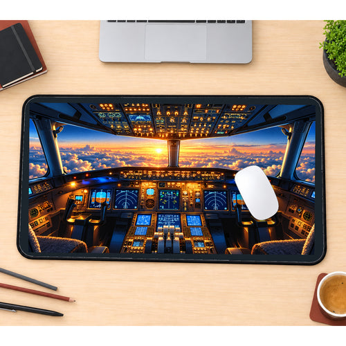 Airplane Cockpit at Sunset desk mat — product mockup 1