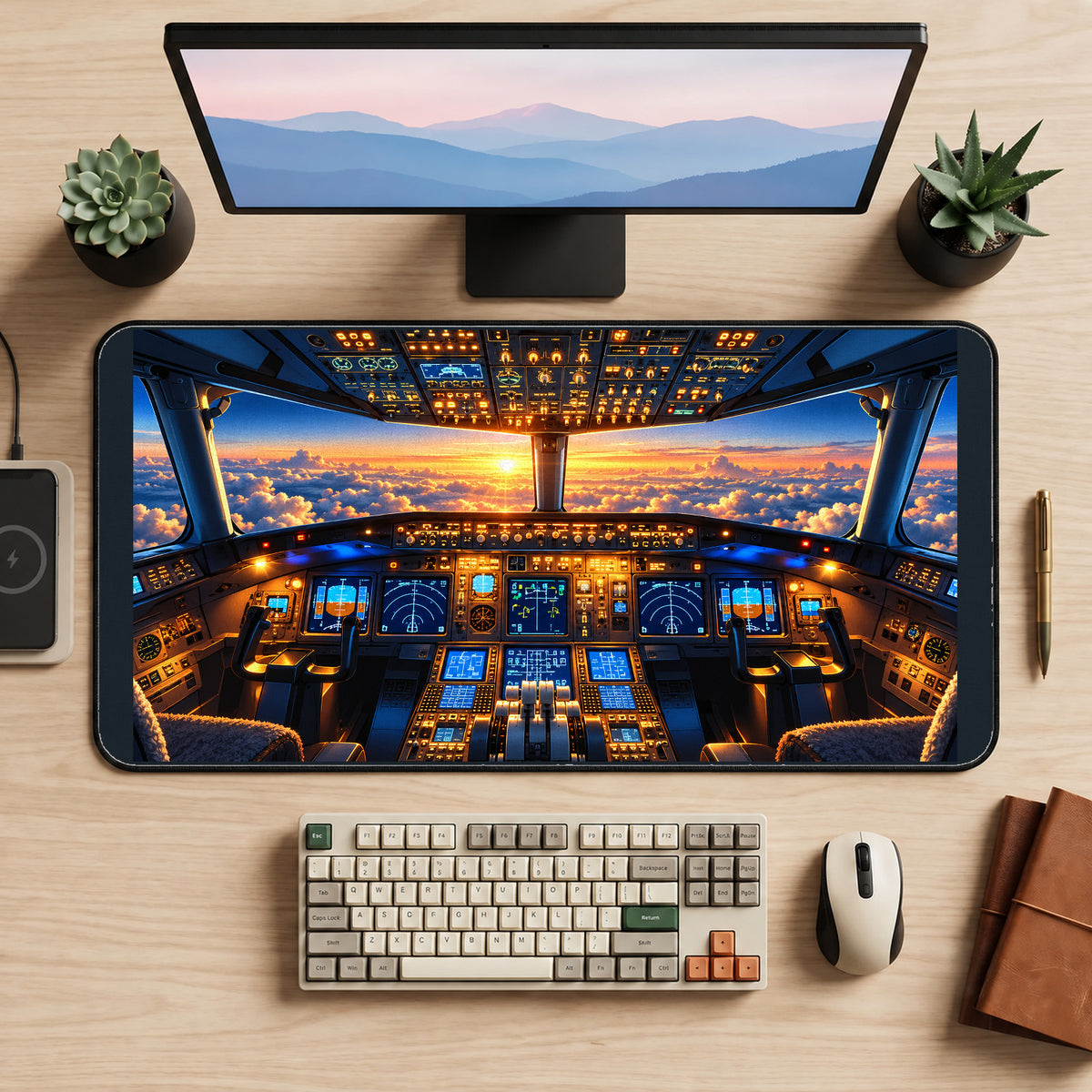 Airplane Cockpit at Sunset desk mat — product mockup 2