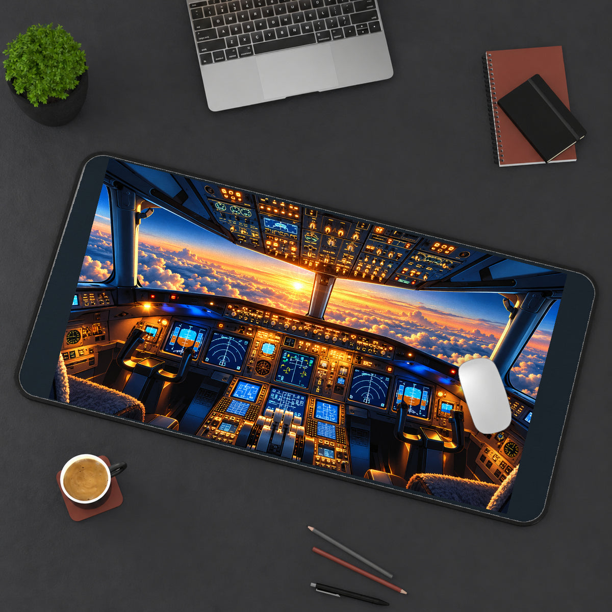 Airplane Cockpit at Sunset desk mat — product mockup 3