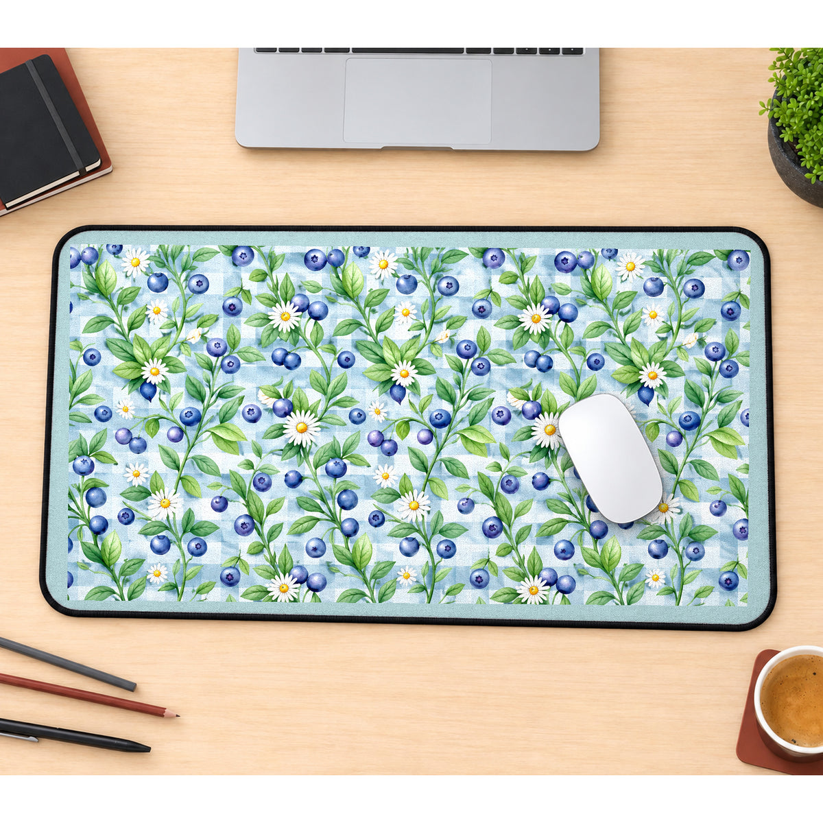 Blueberries and White Daisies desk mat — product mockup 1