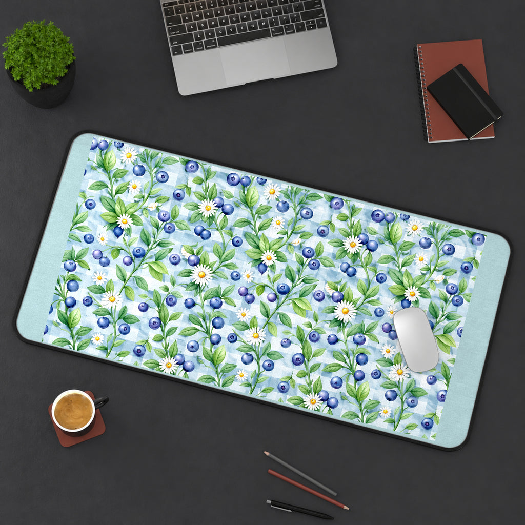 Blueberries and White Daisies desk mat — product mockup 3