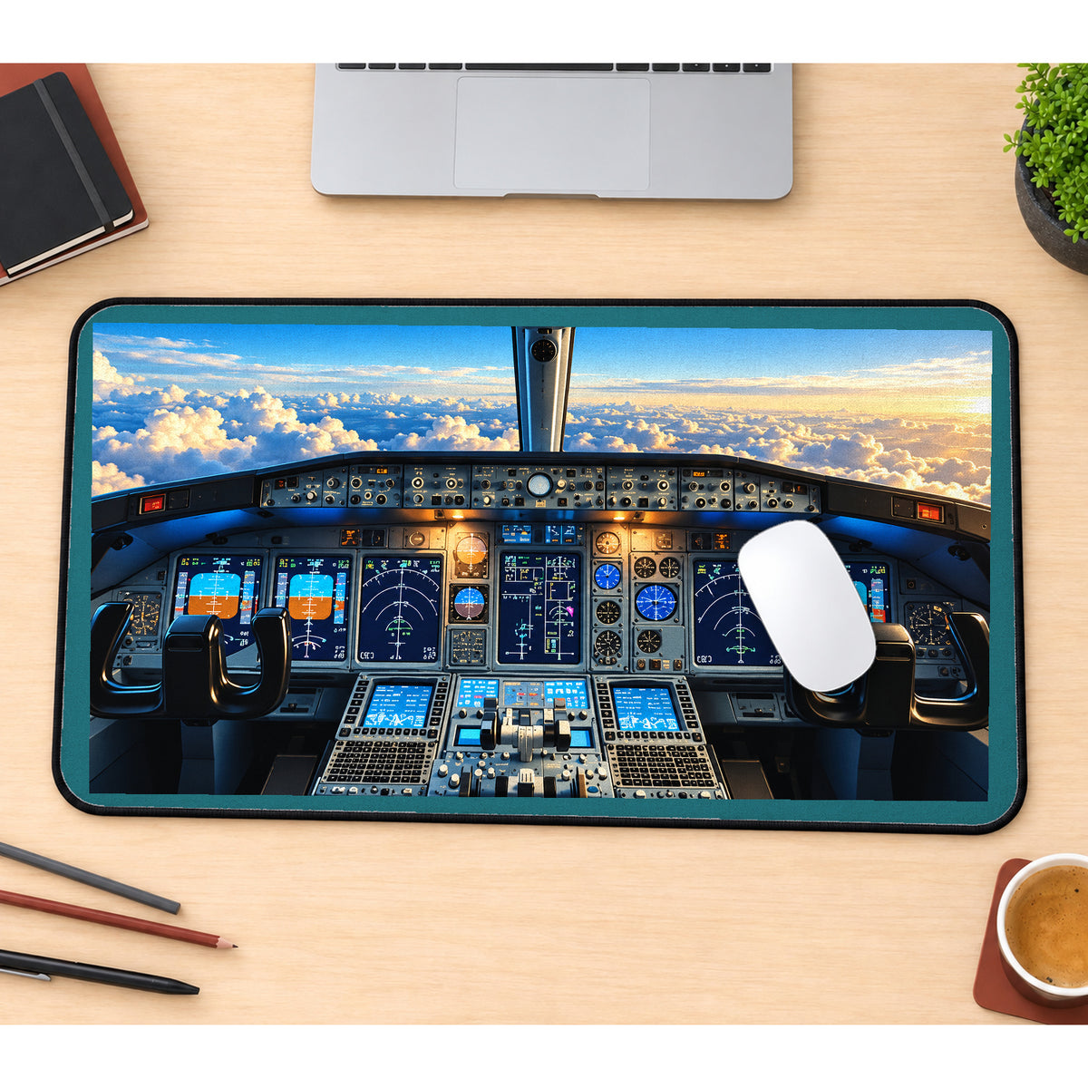 Cockpit Above Golden Clouds desk mat — product mockup 1