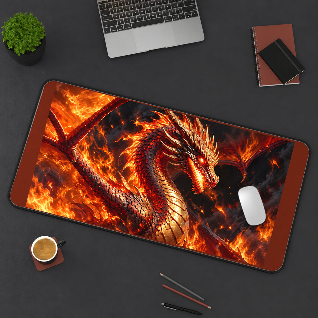 Fire Dragon in Glowing Embers desk mat — product mockup 3