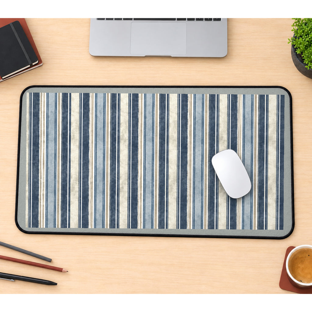 Navy and Cream Ticking Stripes desk mat — product mockup 1