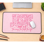 Pink Jesus Scripture Lettering desk mat — product mockup 1