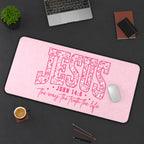 Pink Jesus Scripture Lettering desk mat — product mockup 3