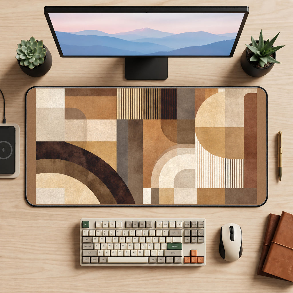 Earth Tone Geometric Arches desk mat — product mockup 2