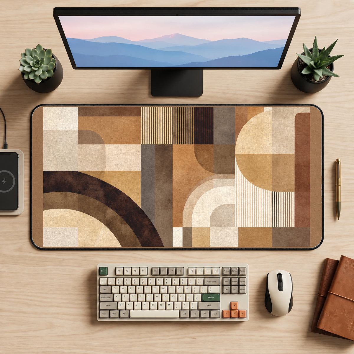 Earth Tone Geometric Arches desk mat — product mockup 2