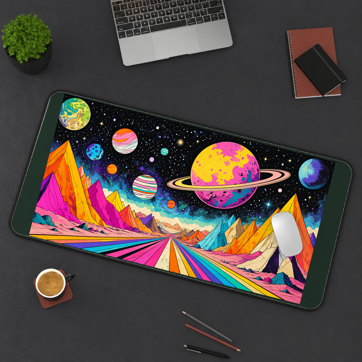 Psychedelic Planet Highway desk mat — product mockup 3