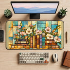 Stained Glass Books and Flowers desk mat — product mockup 2