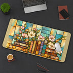 Stained Glass Books and Flowers desk mat — product mockup 3