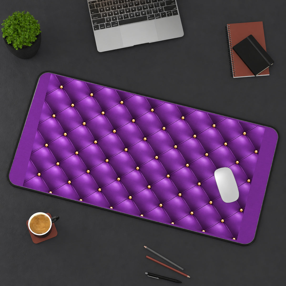 Purple Buttoned Upholstery Pattern desk mat — product mockup 3