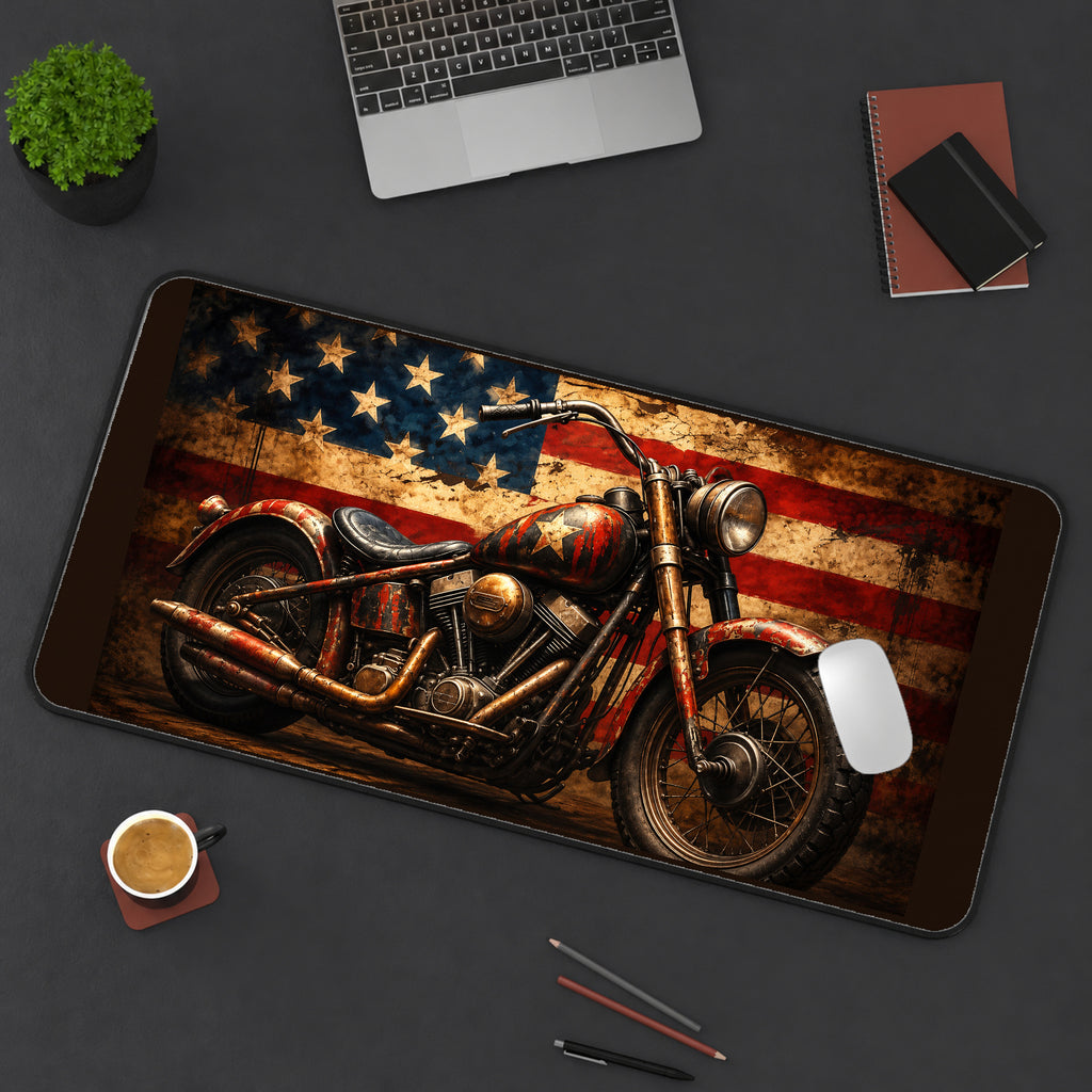 Vintage Motorcycle and Flag desk mat — product mockup 3
