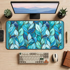 Blue and Teal Glass Leaves desk mat — product mockup 2