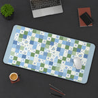 Blue and Green Patchwork Squares desk mat — product mockup 3