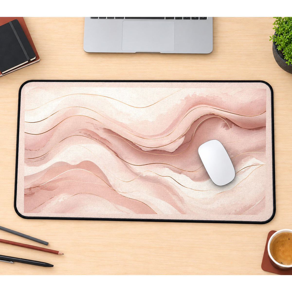 Blush Pink Flowing Layers desk mat — product mockup 1
