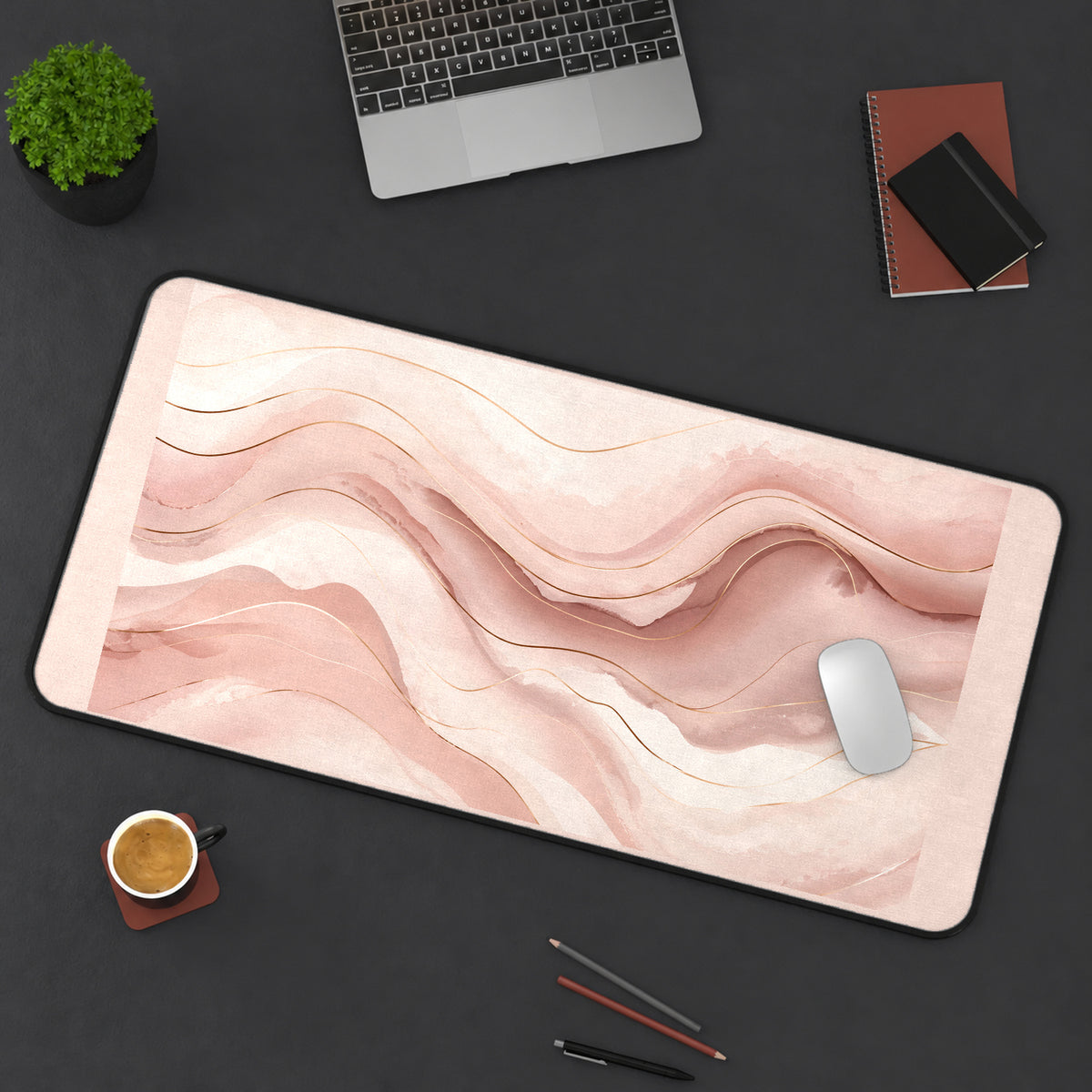 Blush Pink Flowing Layers desk mat — product mockup 3