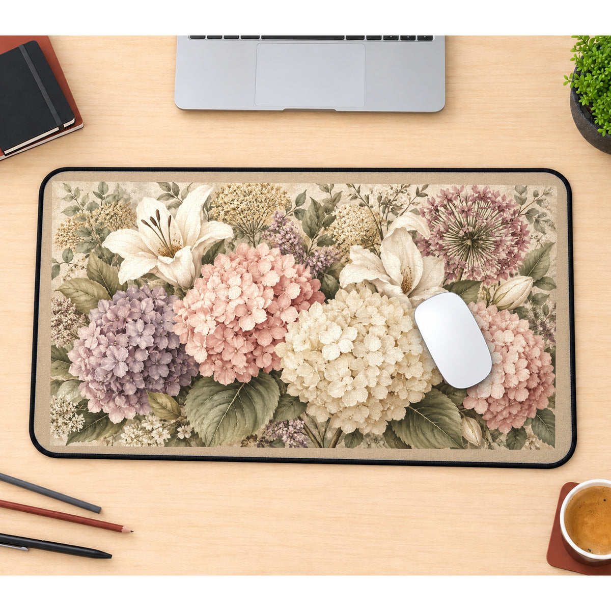 Vintage Hydrangea Bouquet desk mat — product mockup 1