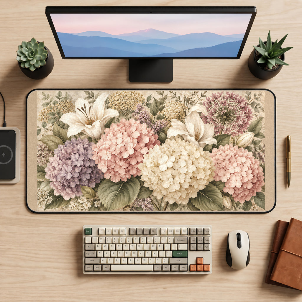 Vintage Hydrangea Bouquet desk mat — product mockup 2