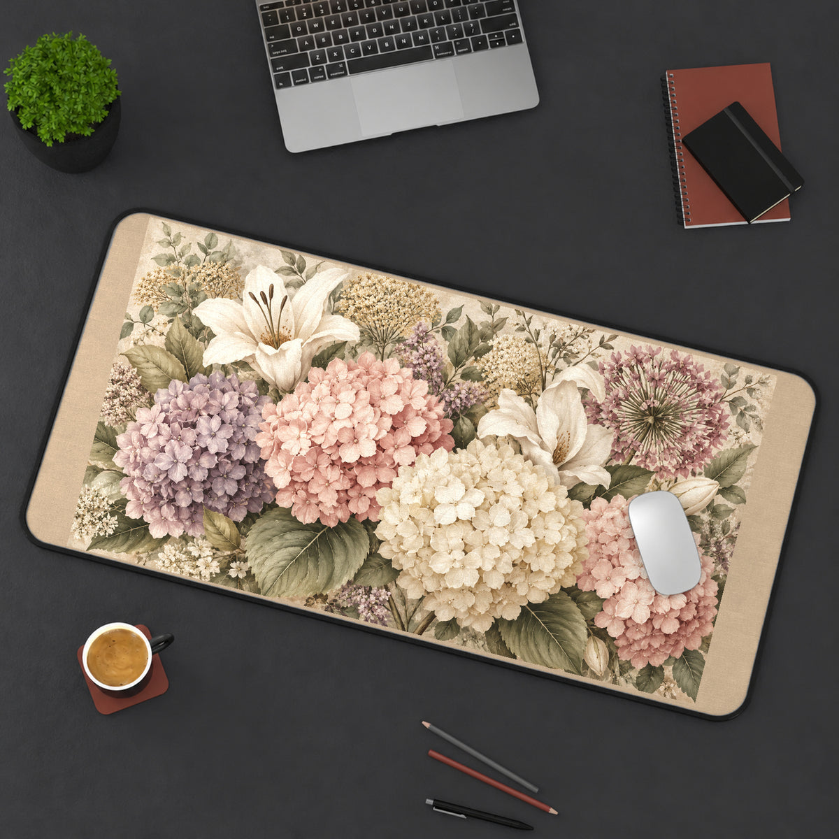Vintage Hydrangea Bouquet desk mat — product mockup 3