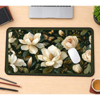 Cream Magnolia and Roses desk mat — product mockup 1