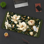 Cream Magnolia and Roses desk mat — product mockup 3