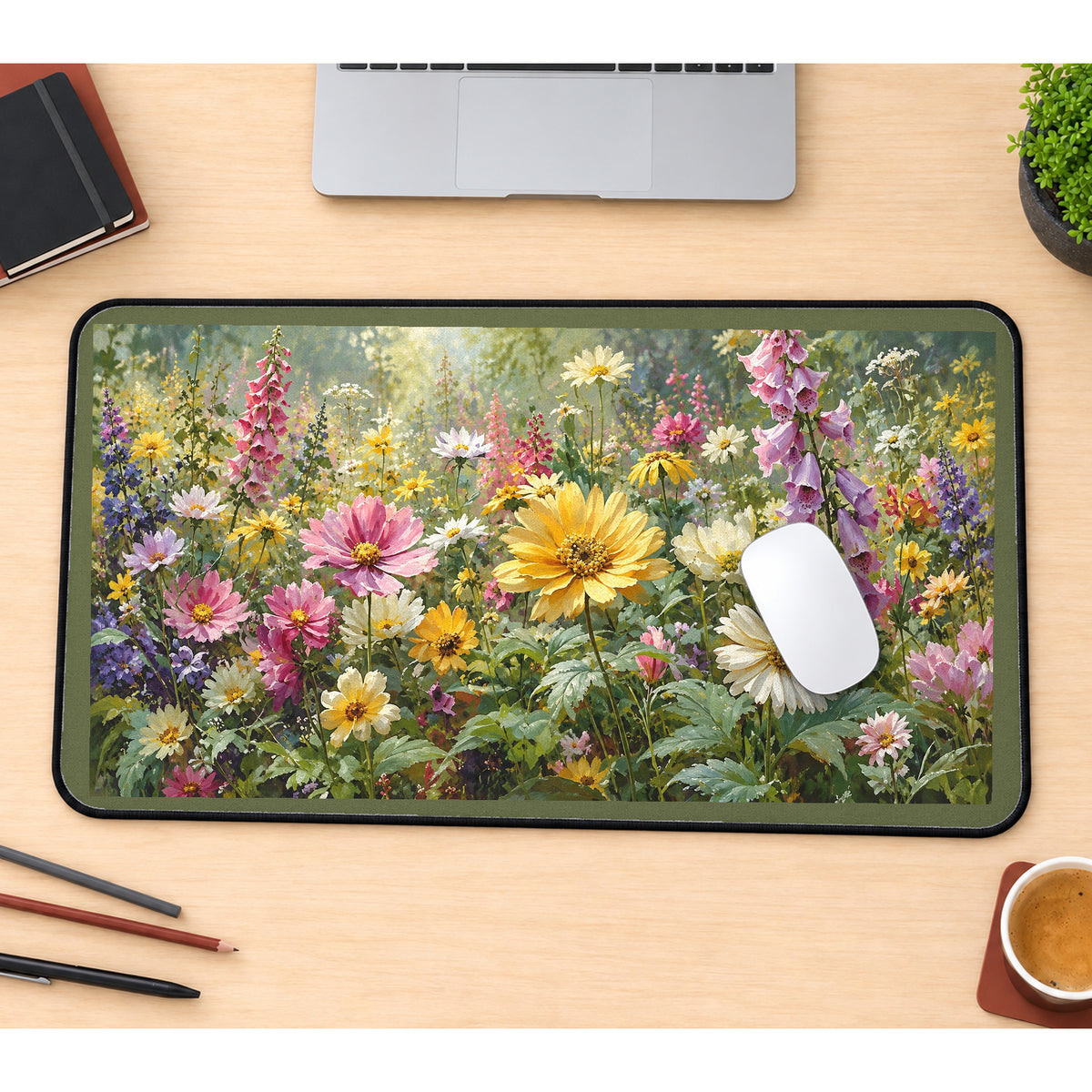 Sunlit Cottage Wildflower Meadow desk mat — product mockup 1