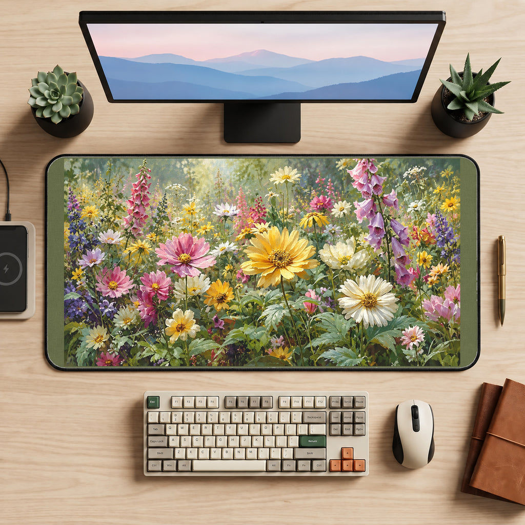 Sunlit Cottage Wildflower Meadow desk mat — product mockup 2