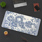 Blue Toile Garden and Birds desk mat — product mockup 3