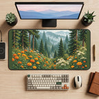 Forest Meadow with Orange Flowers desk mat — product mockup 2