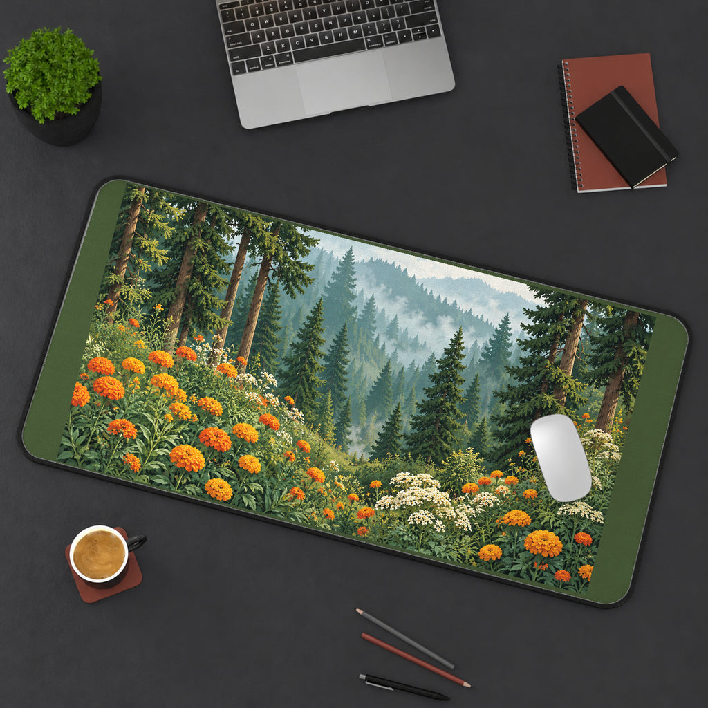 Forest Meadow with Orange Flowers desk mat — product mockup 3