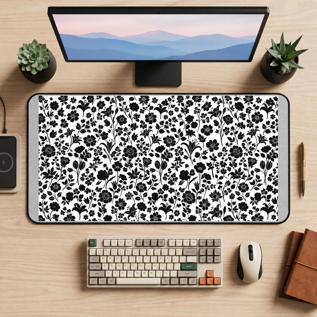 Black Botanical Silhouettes desk mat — product mockup 2