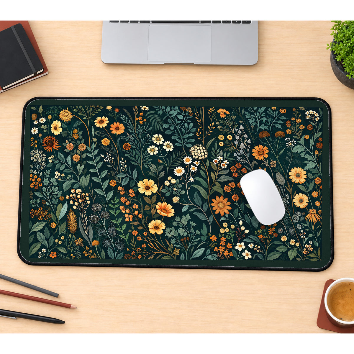 Dark Garden Wildflower Repeat desk mat — product mockup 1
