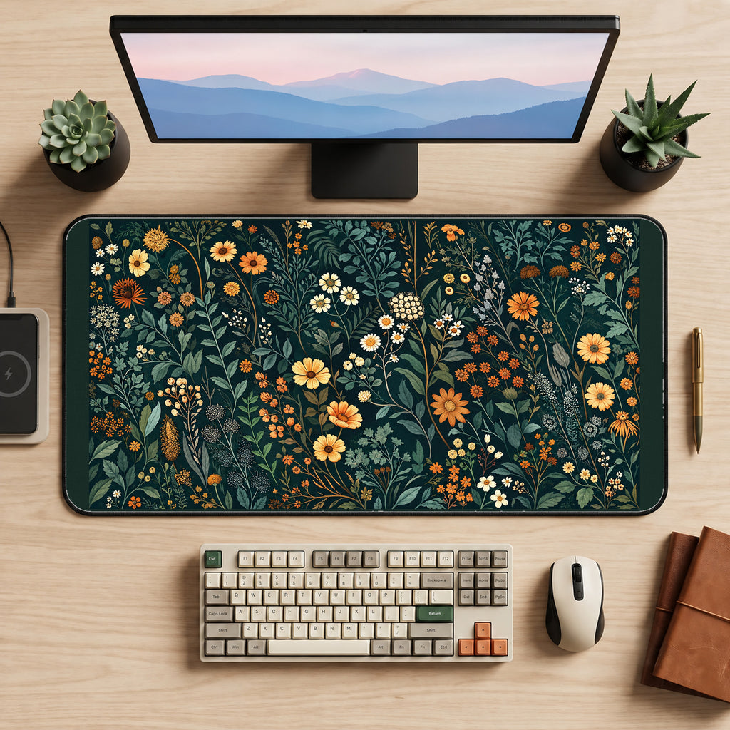 Dark Garden Wildflower Repeat desk mat — product mockup 2