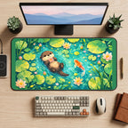 Otter in a Lotus Koi Pond desk mat — product mockup 2
