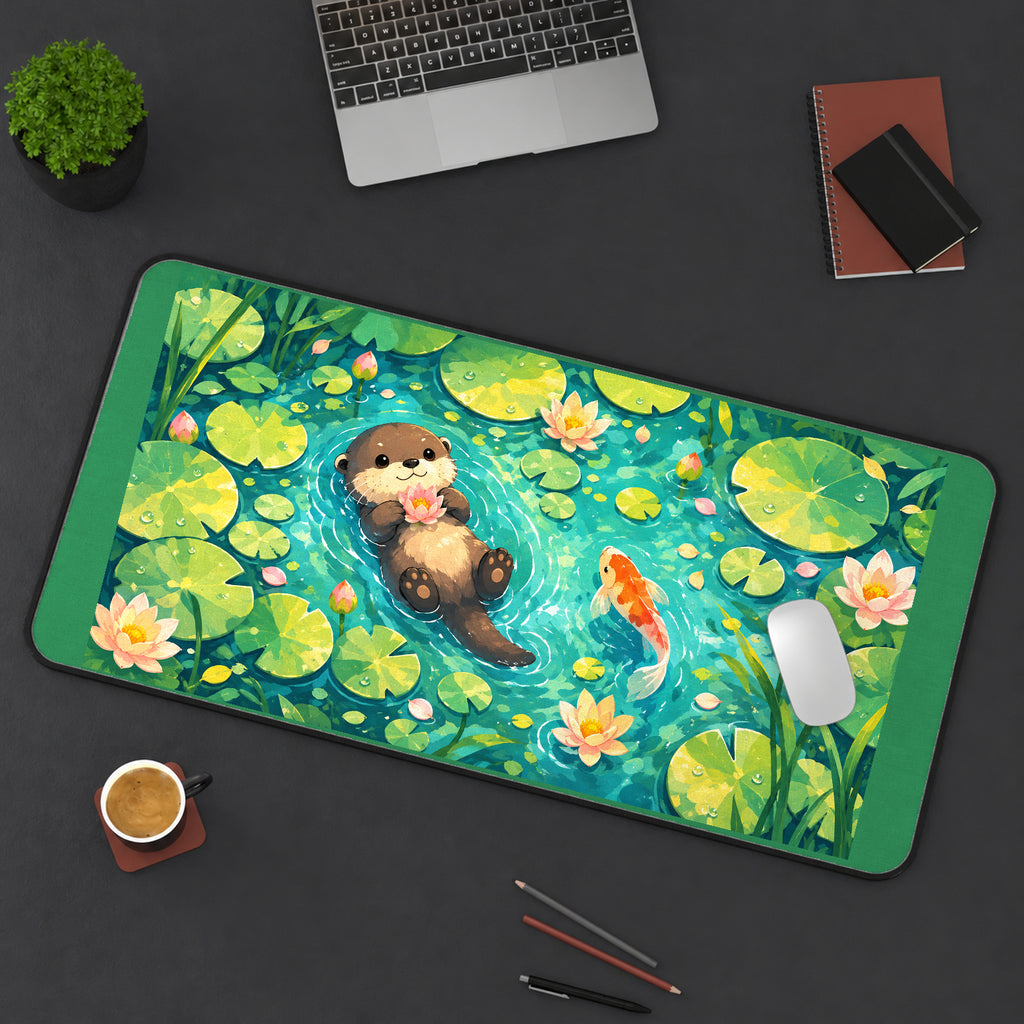 Otter in a Lotus Koi Pond desk mat — product mockup 3