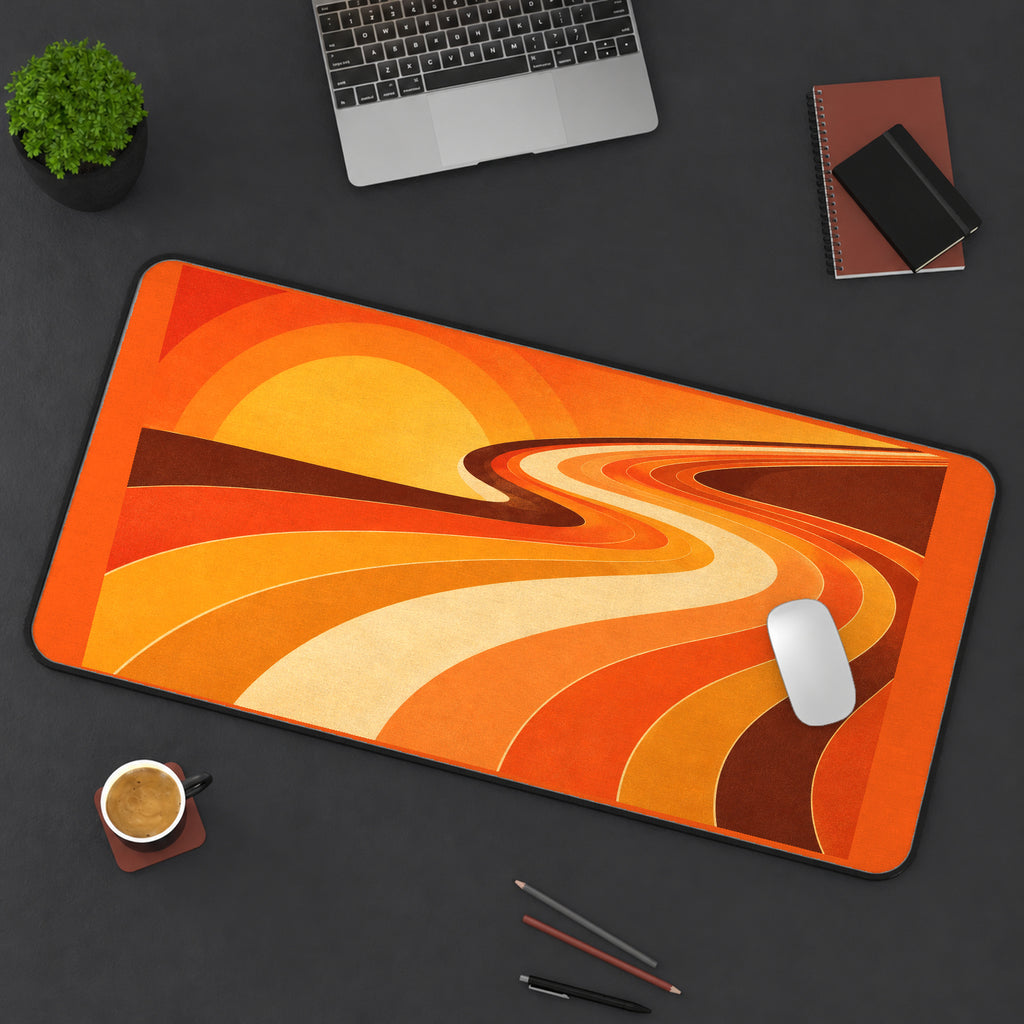 Orange Sunset Racing Curves desk mat — product mockup 3