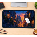 Tokyo Alley at Orange Sunset desk mat — product mockup 1