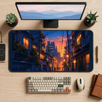 Tokyo Alley at Orange Sunset desk mat — product mockup 2