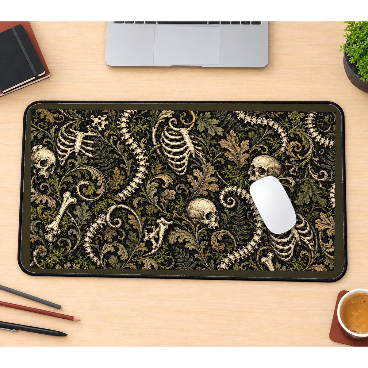 Gothic Skulls and Ribcages desk mat — product mockup 1