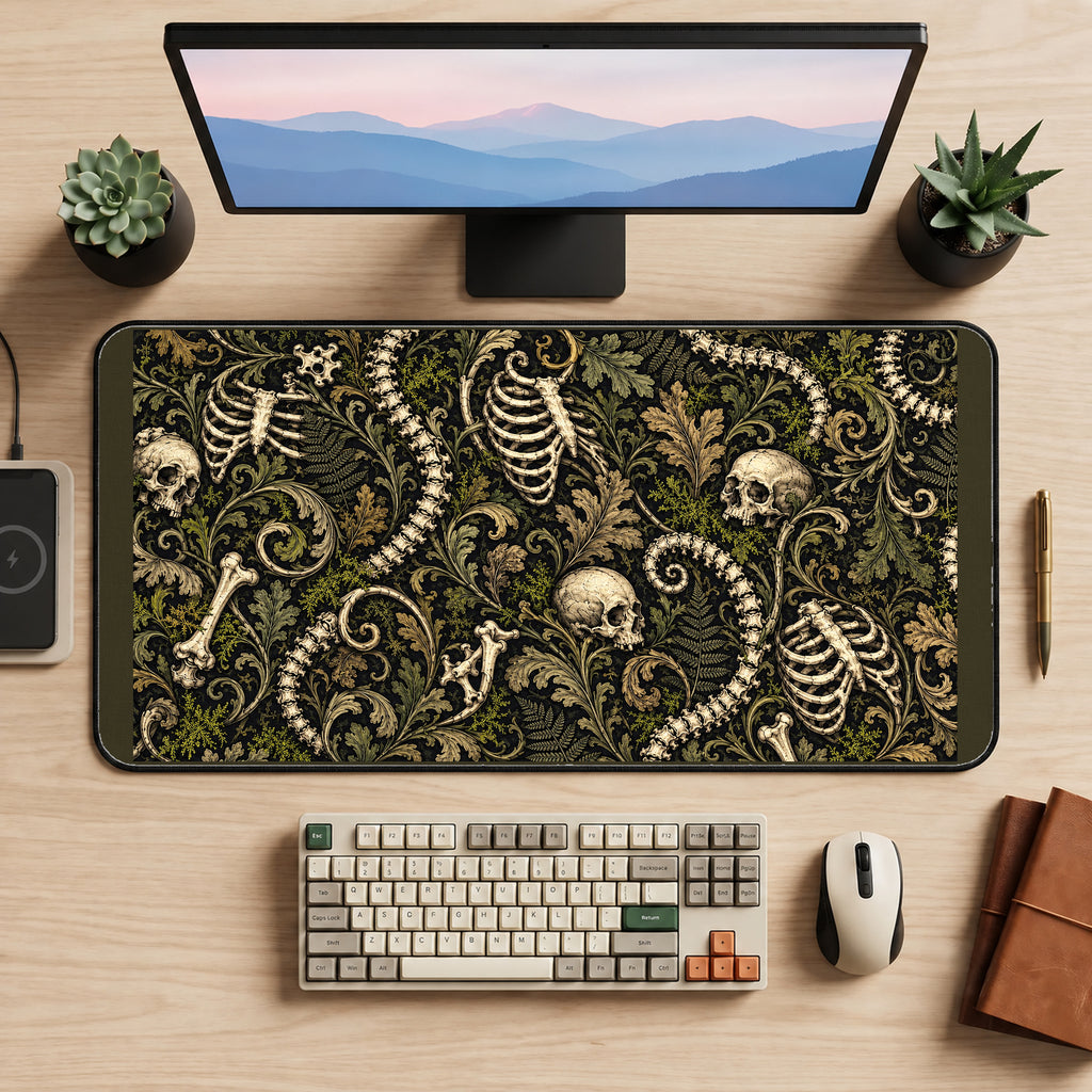 Gothic Skulls and Ribcages desk mat — product mockup 2
