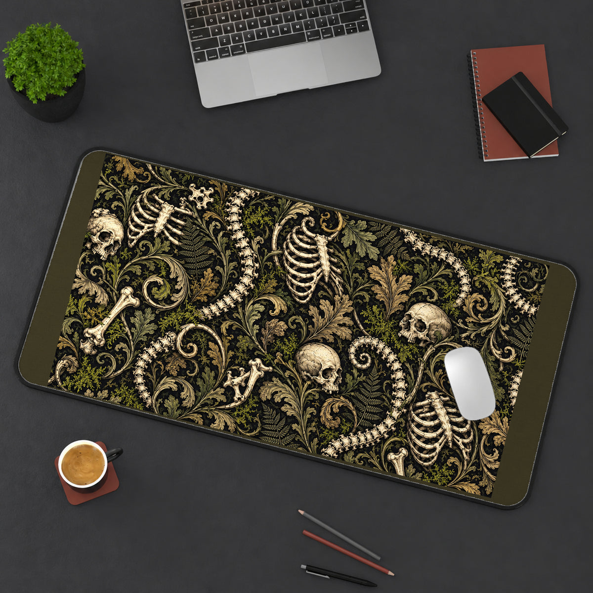 Gothic Skulls and Ribcages desk mat — product mockup 3