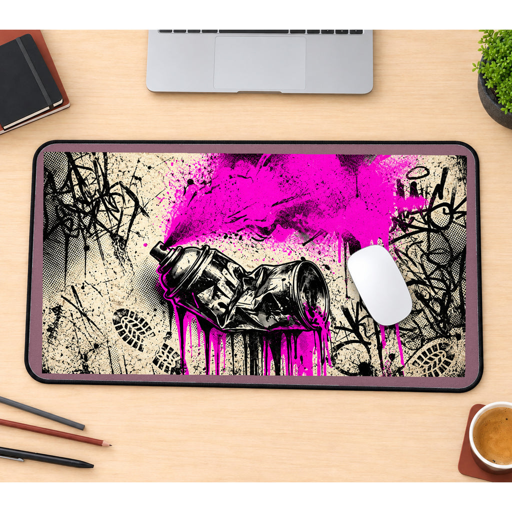 Neon Pink Spray Can Graffiti desk mat — product mockup 1