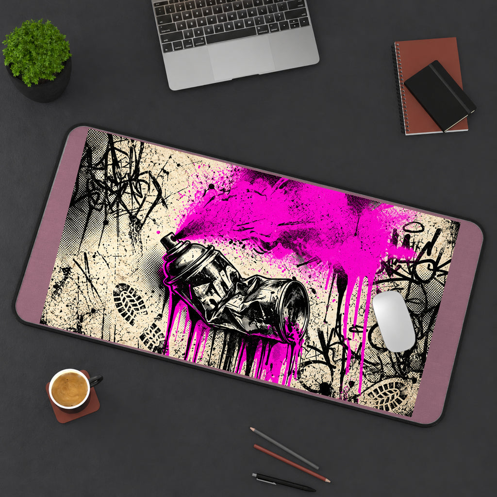 Neon Pink Spray Can Graffiti desk mat — product mockup 3