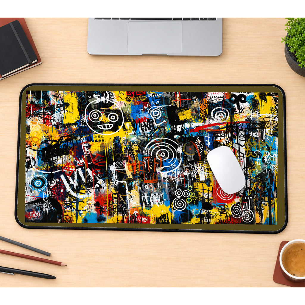 Colorful Graffiti Mark Collage desk mat — product mockup 1