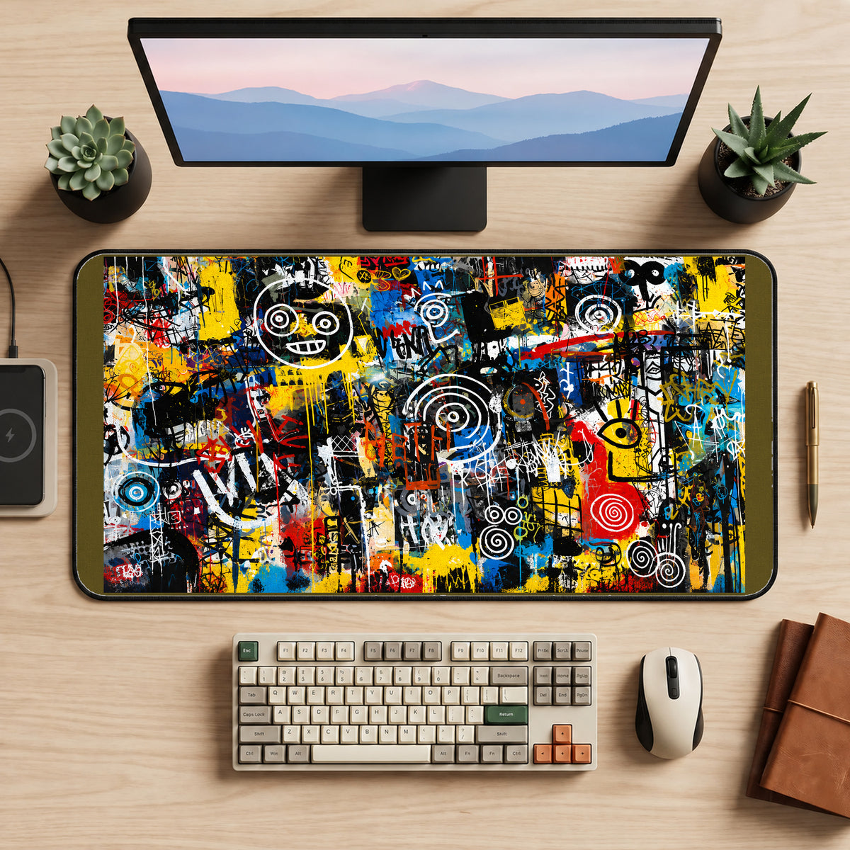 Colorful Graffiti Mark Collage desk mat — product mockup 2