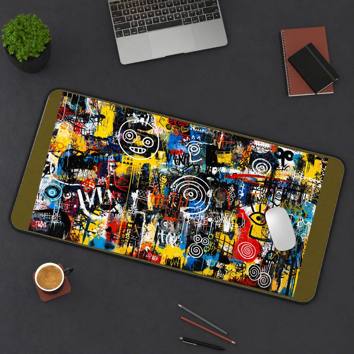 Colorful Graffiti Mark Collage desk mat — product mockup 3
