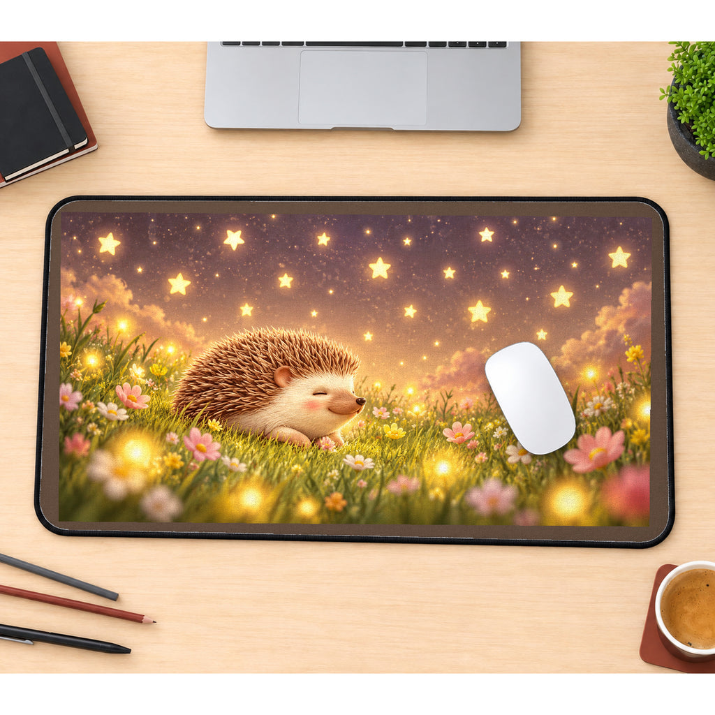 Hedgehog in a Starlit Meadow desk mat — product mockup 1