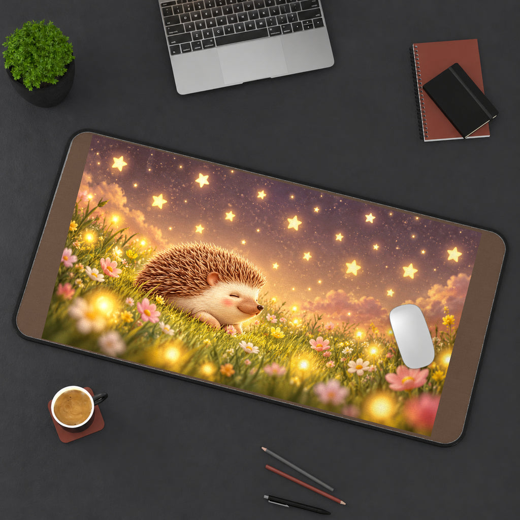 Hedgehog in a Starlit Meadow desk mat — product mockup 3