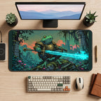 Frog Knight with Glowing Sword desk mat — product mockup 2